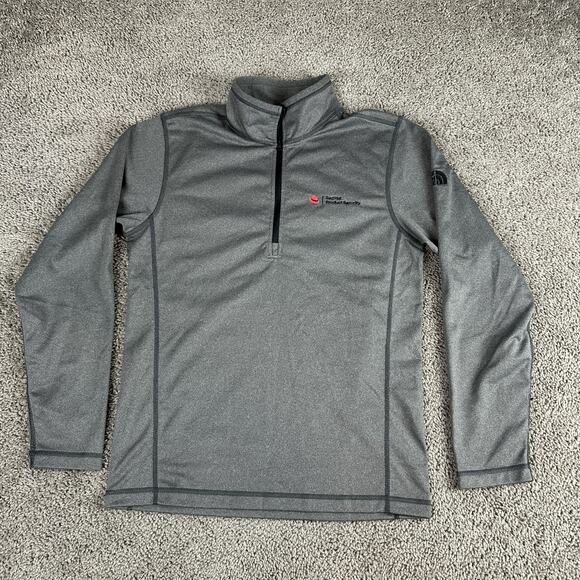 North Face Pullover Mens Small Gray Red Hat Product Security Quarter Zip Jacket - Picture 1 of 12